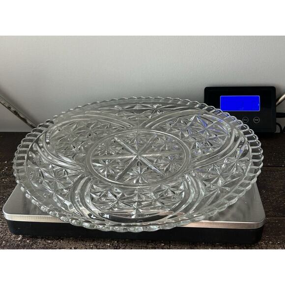 Anchor Hocking Stars and Bars Torte Plate Round Platter Tray Pressed Glass - Picture 4 of 12